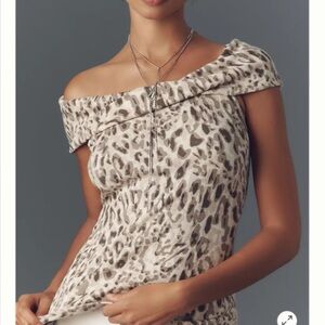 Anthropologie Pilcro Cheetah Leopard Animal Print Off-The-Shoulder Twist Rib Top